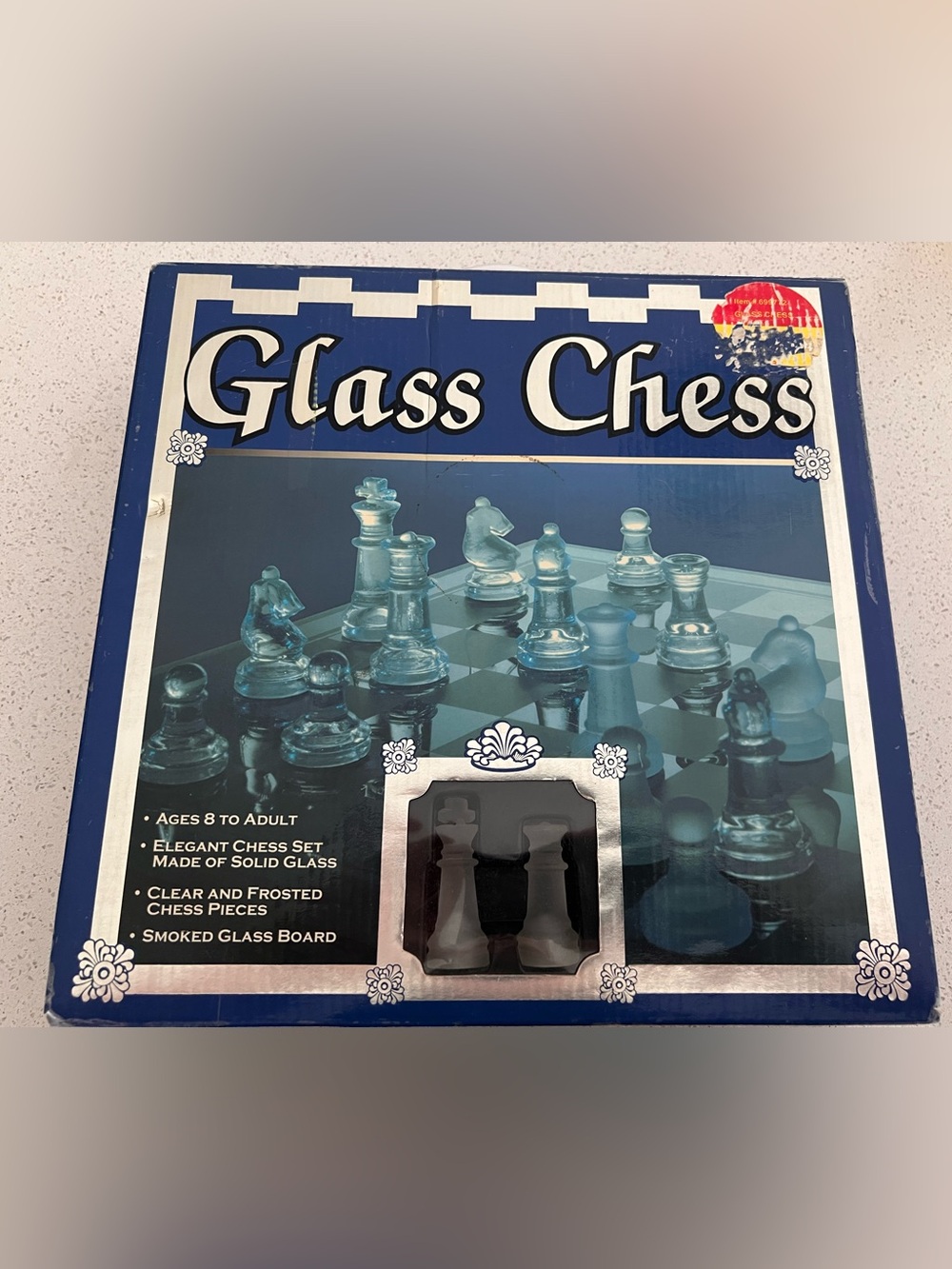 Vintage Glass Chess & Checkers Set With Smoked Glass Board
